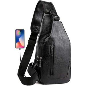 Men Sling Bag Anti Theft Shoulder Bag Small Leather Crossbody Sling Backpack